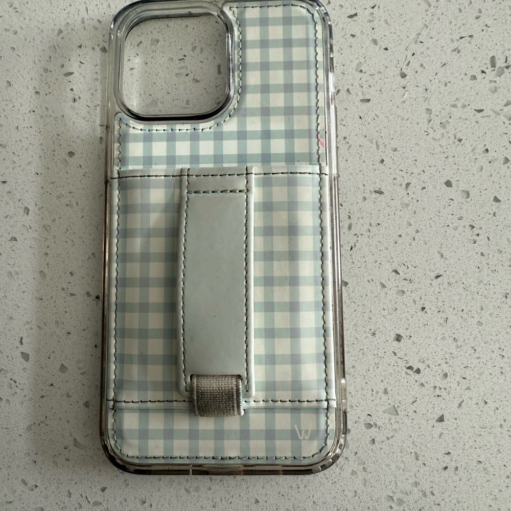 Plaid Phone Case with Stand - Blue and Gray